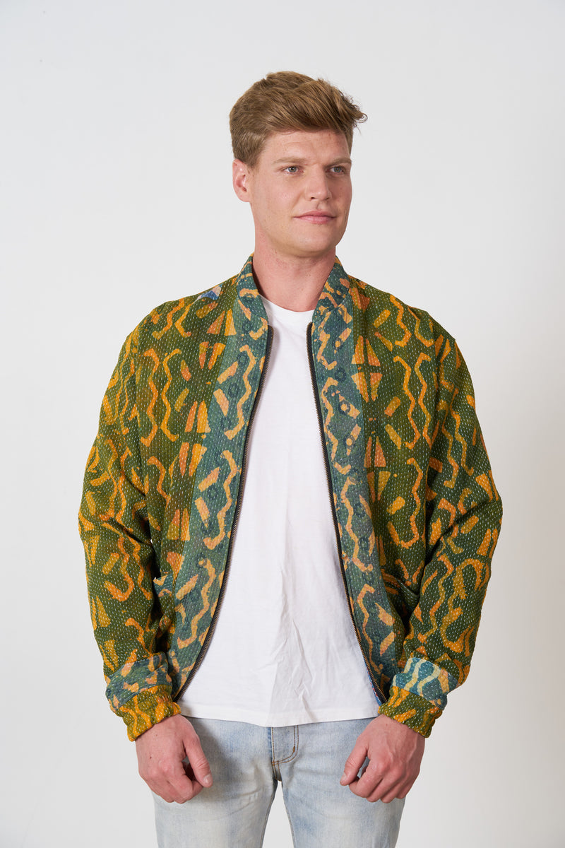 One of a Kind Yellow and Green Bomber Jacket