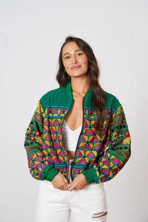 One of a Kind Hand Embroidered 70's Bomber Jacket