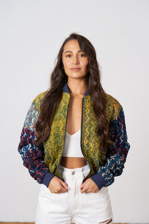 One of a Kind Yellow & Blue Bomber Jacket