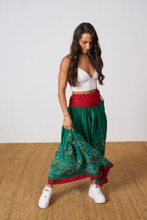 One of a Kind Hand Embroidered Slow Fashion Skirt