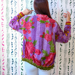 One-of-a-Kind, Recycled Purple Daisy Bomber (S - M)